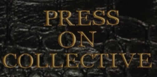 Text 'PRESS ON COLLECTIVE' on a textured black background